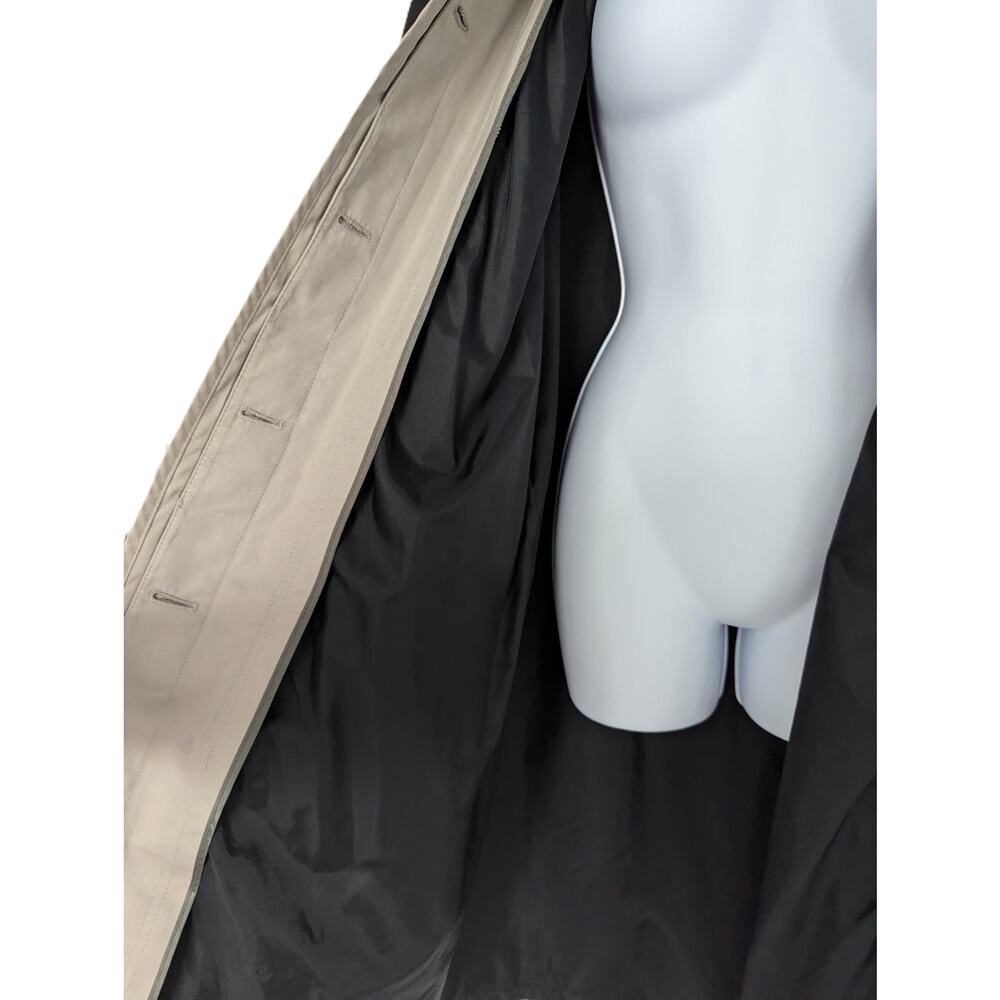 Women’s Black Mid-Length Trench Style Button Front Coat Contrast Trim - Picture 11 of 14